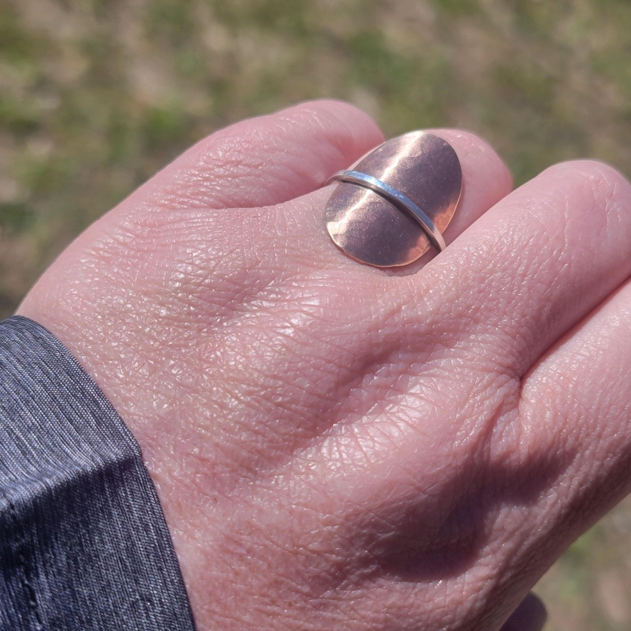 Armor Ring in Hammered Brass & Sterling Silver