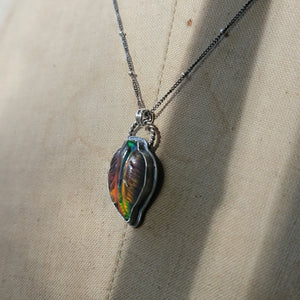 Carved Opal Autumn Leaf Pendants in Sterling Silver