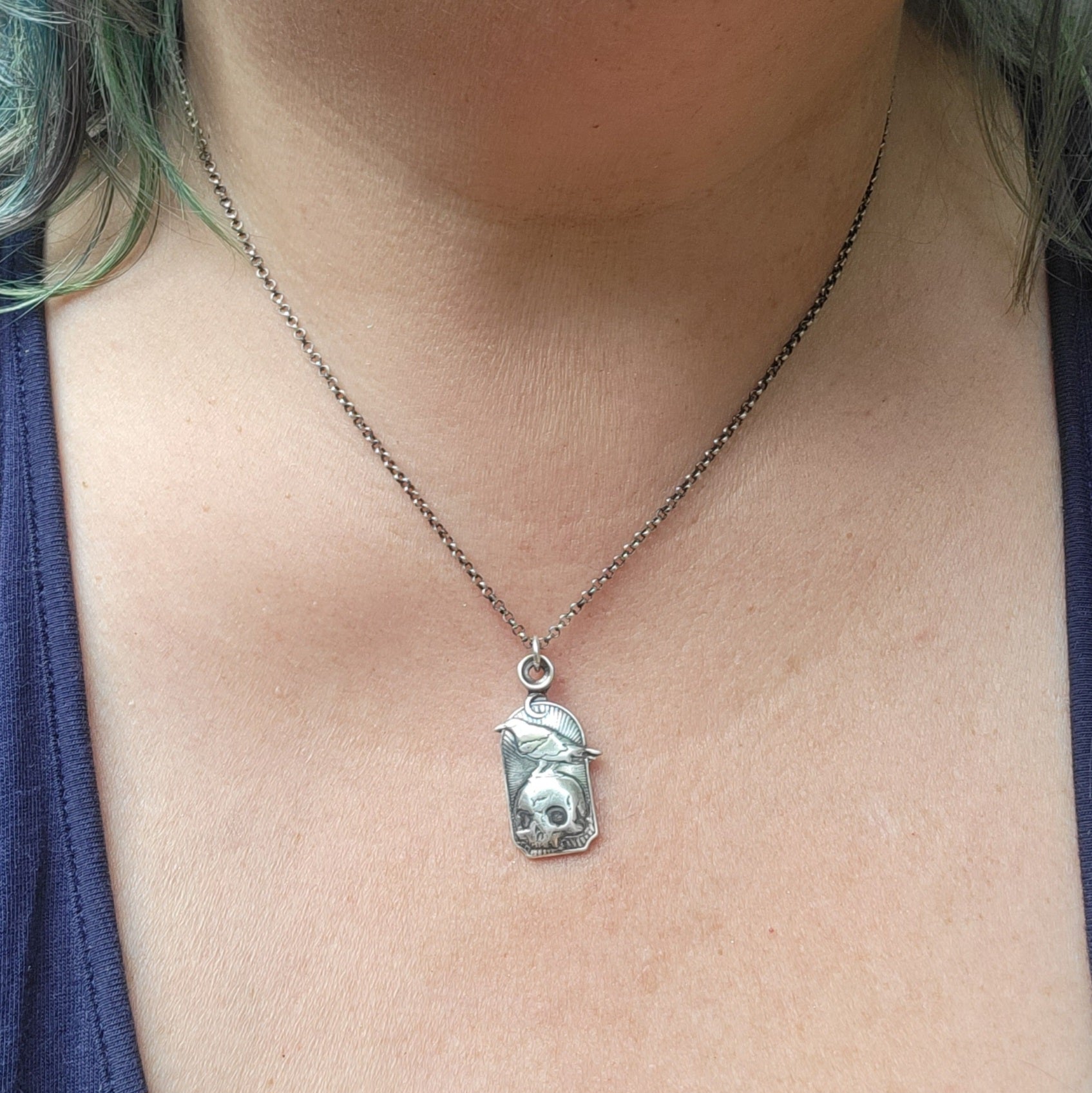 Nevermore Skull & Raven Pendant in Sterling Silver