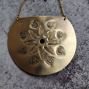 Mandala Stamped Brass Disc Necklace