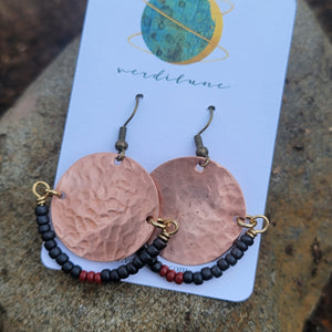 Boho Hammered & Beaded Copper Earrings