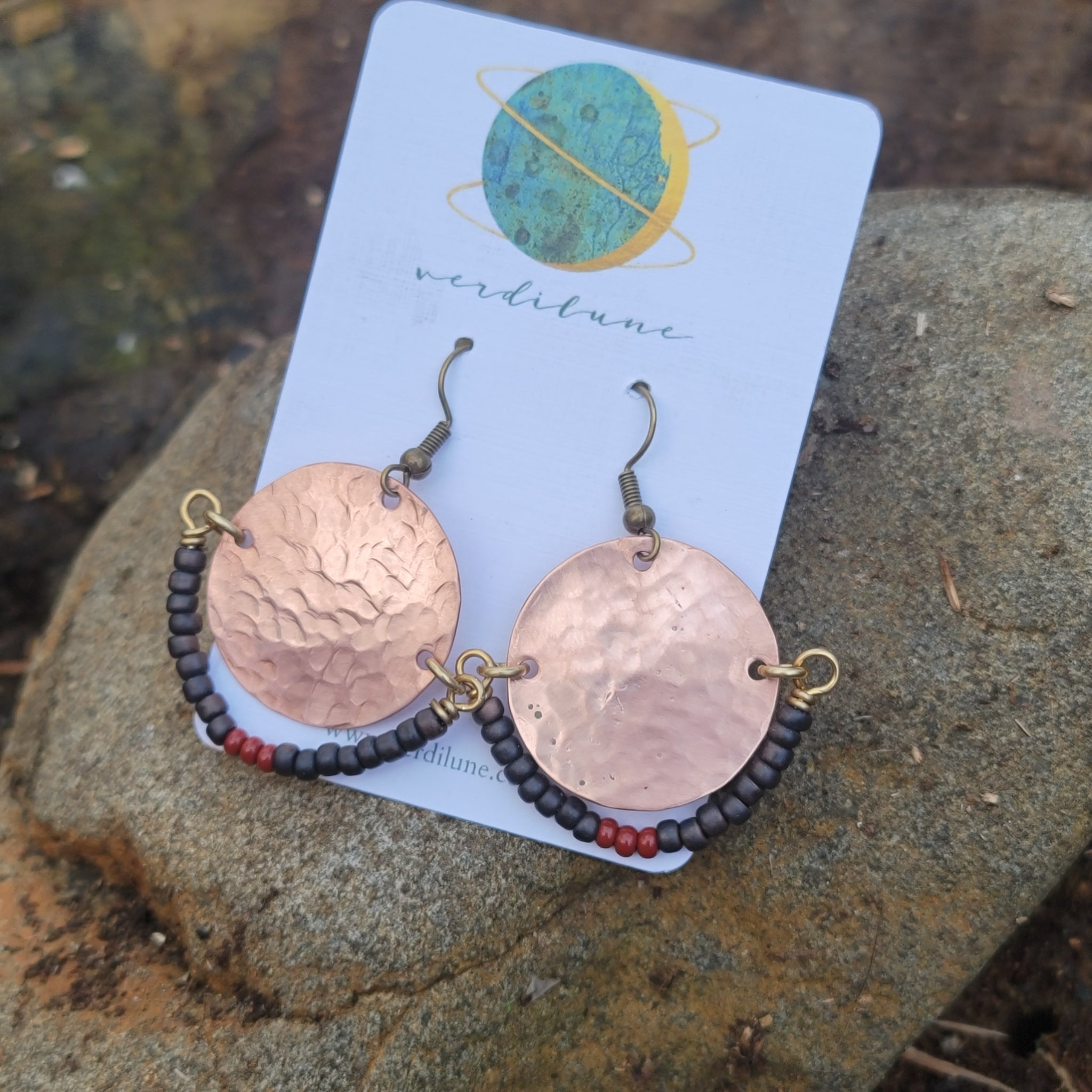 Boho Hammered & Beaded Copper Earrings