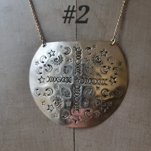 Mandala Stamped Brass Disc Necklace