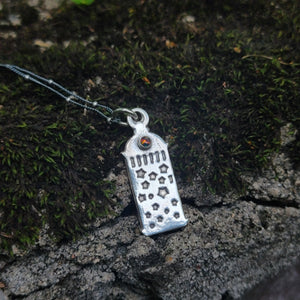 Celestial Lantern Pendant in Sterling Silver Silver with Black Opal