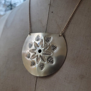 Mandala Stamped Brass Disc Necklace