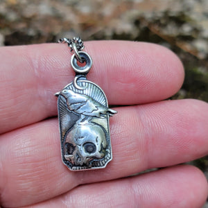 Nevermore Skull & Raven Pendant in Sterling Silver