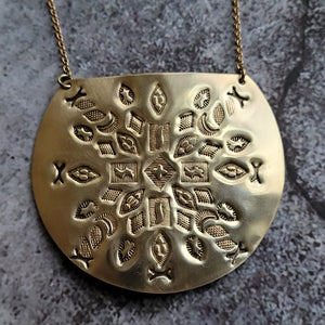 Mandala Stamped Brass Disc Necklace