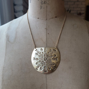 Mandala Stamped Brass Disc Necklace