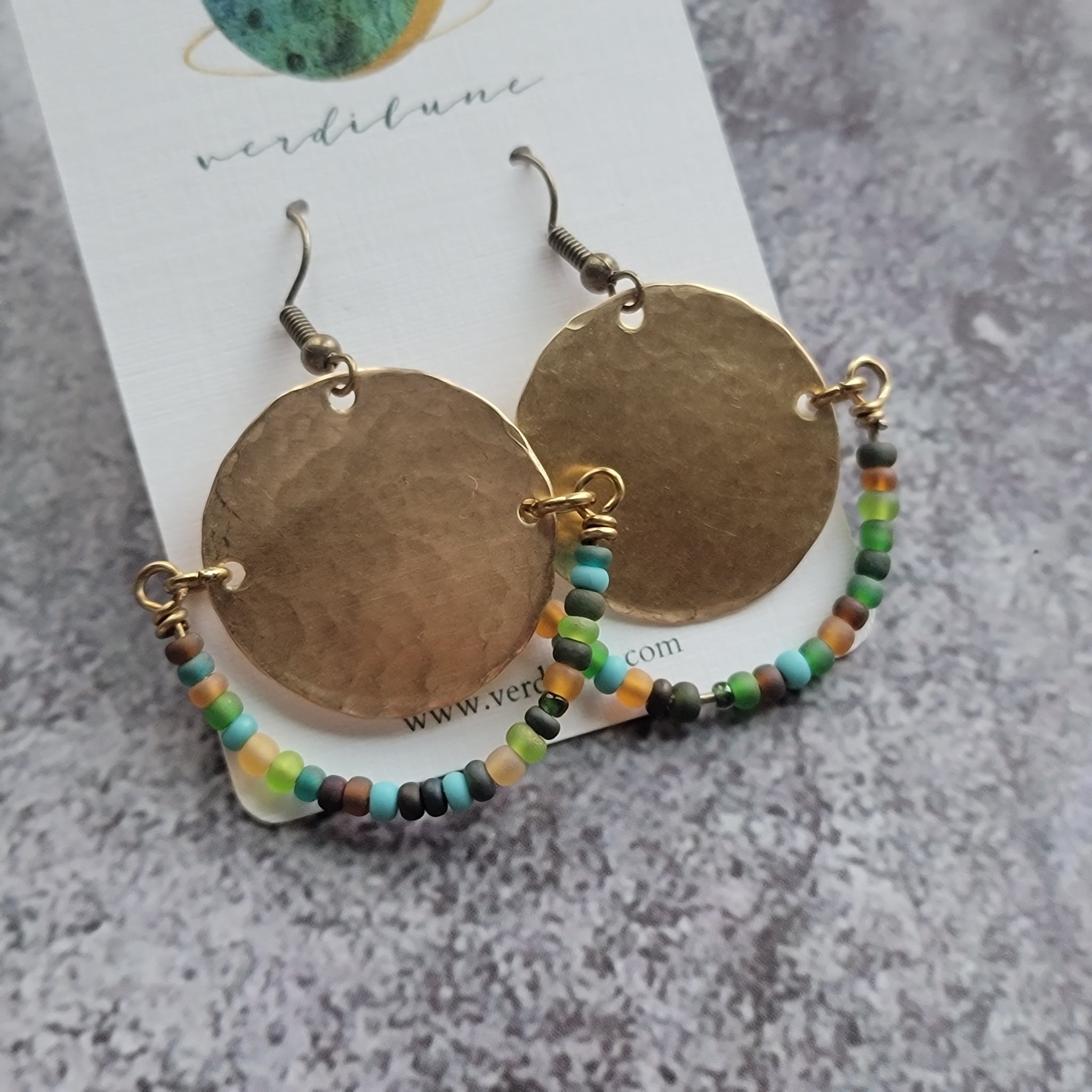 Boho Hammered & Beaded Brass Earrings