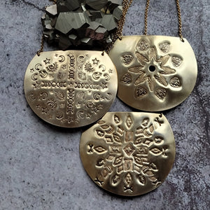 Mandala Stamped Brass Disc Necklace