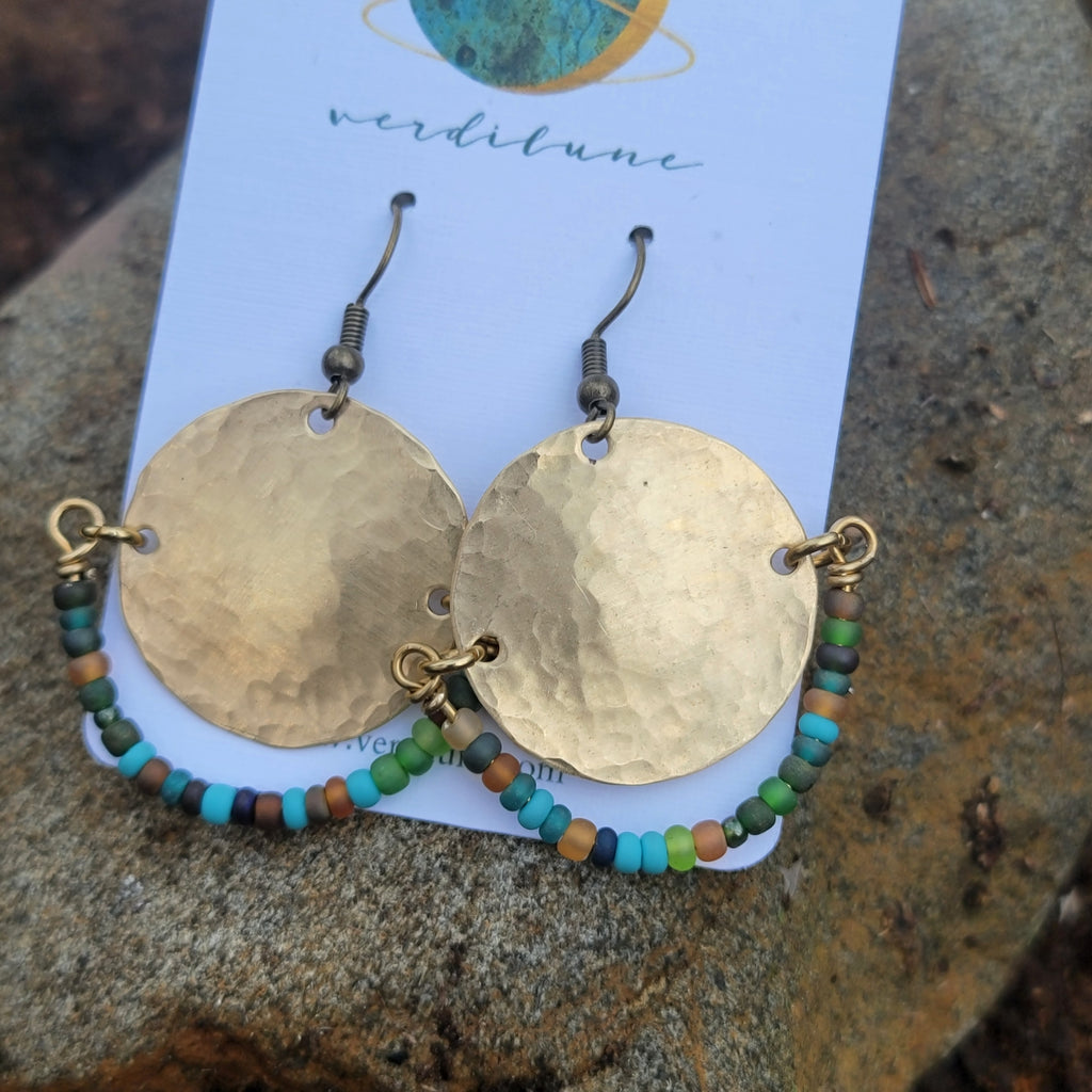 Boho Hammered & Beaded Brass Earrings