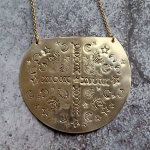 Mandala Stamped Brass Disc Necklace