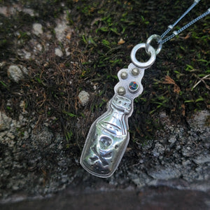 Poison Potion Bottle Pendant in Sterling Silver with Black Opal