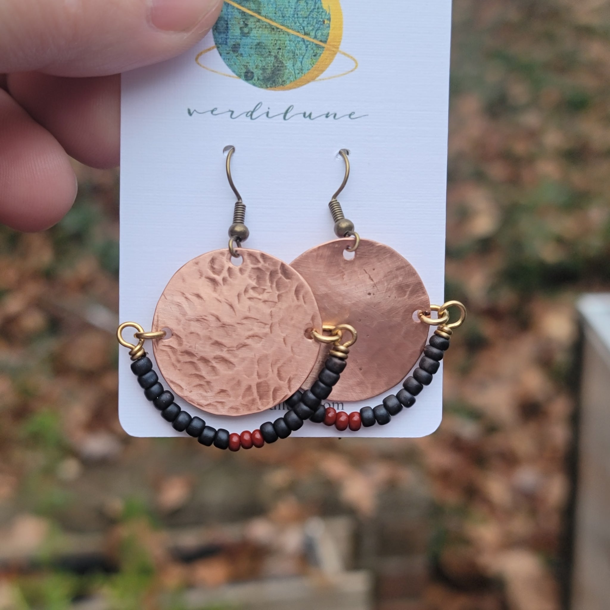 Boho Hammered & Beaded Copper Earrings