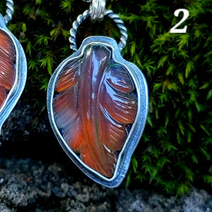 Carved Opal Autumn Leaf Pendants in Sterling Silver