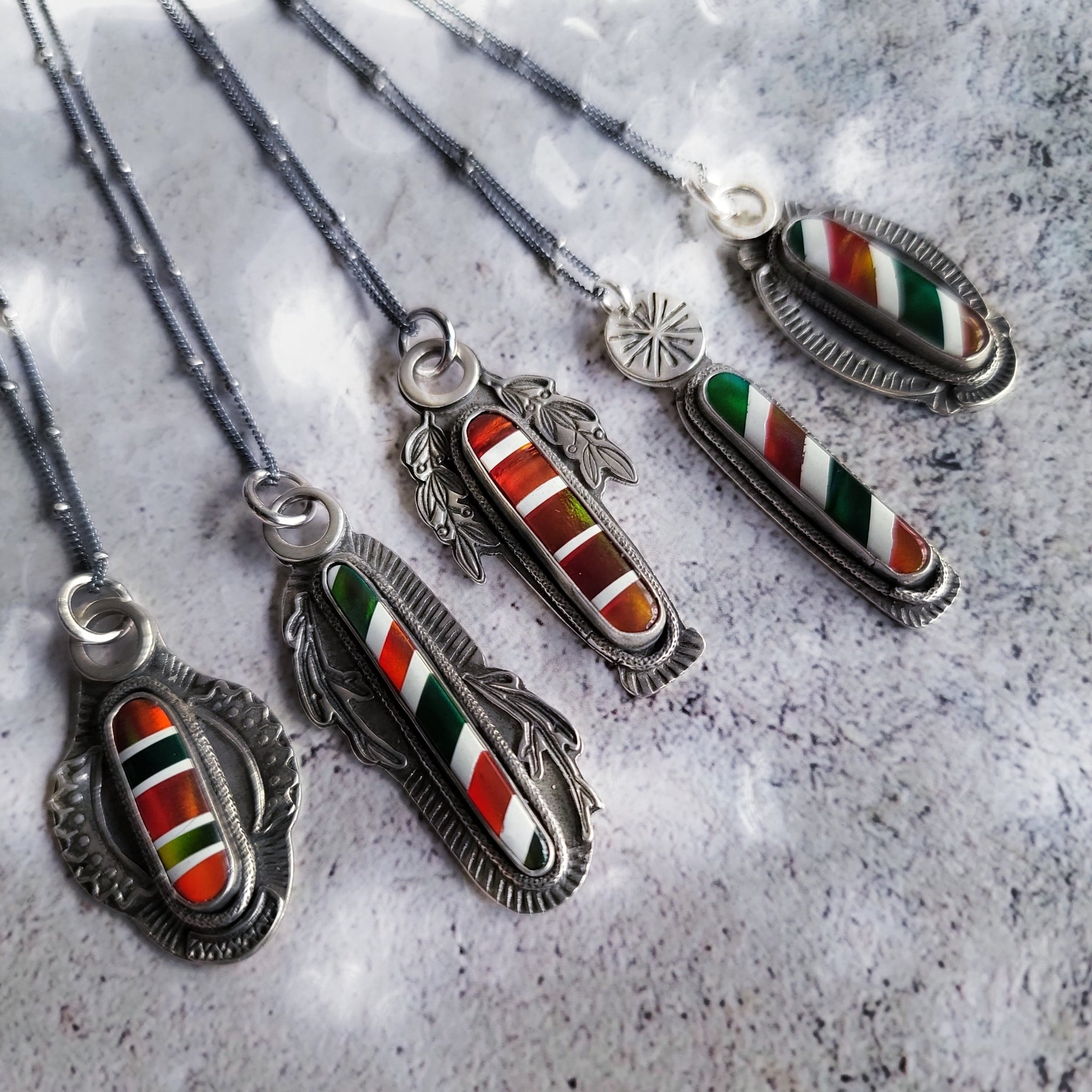 Candy Cane Striped Opal Pendants in Sterling Silver