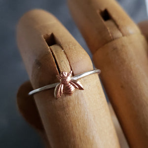 Sterling Stacking Ring with Brass Honey Bee - Verdilune