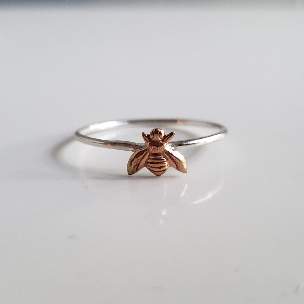 Sterling Stacking Ring with Brass Honey Bee - Verdilune