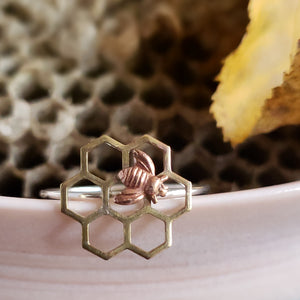 Brass Honeycomb Ring with Bee