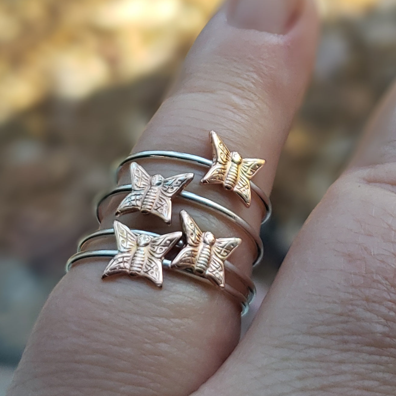 Silver Stacking Ring with Copper Butterfly - Verdilune