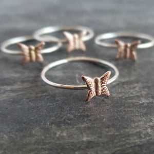 Silver Stacking Ring with Copper Butterfly - Verdilune