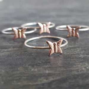 Silver Stacking Ring with Copper Butterfly - Verdilune