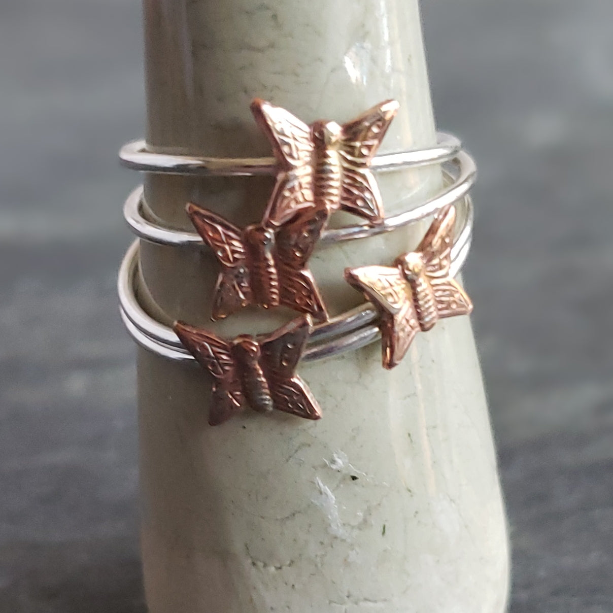 Silver Stacking Ring with Copper Butterfly - Verdilune