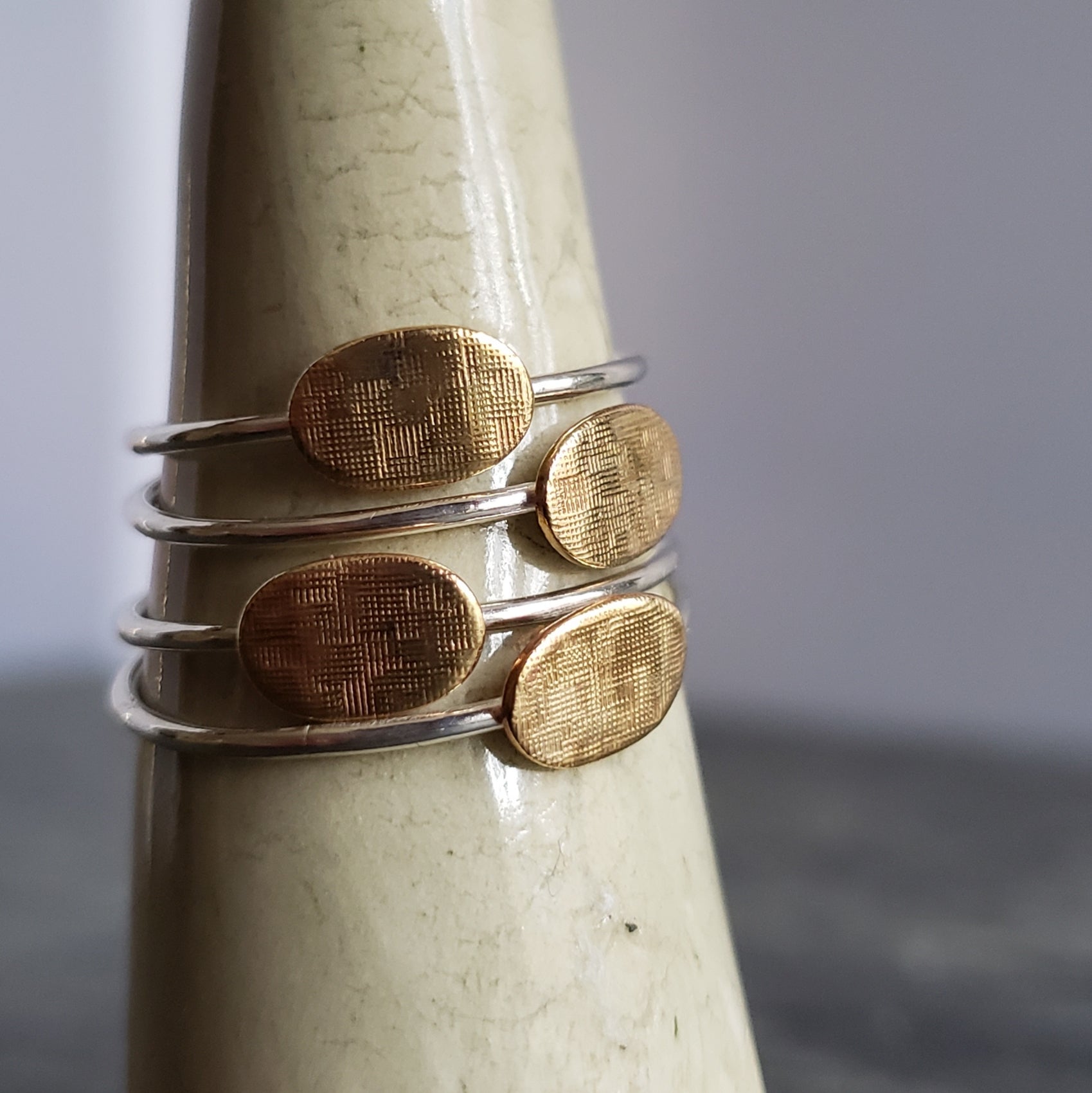 Sterling Silver Stacking Ring with Textured Copper Disc - Verdilune