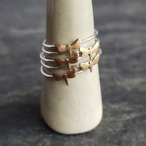 Silver Stacking Ring with Copper Dragonfly - Verdilune