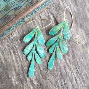 Verdigris Patina Willow Leaf Earrings