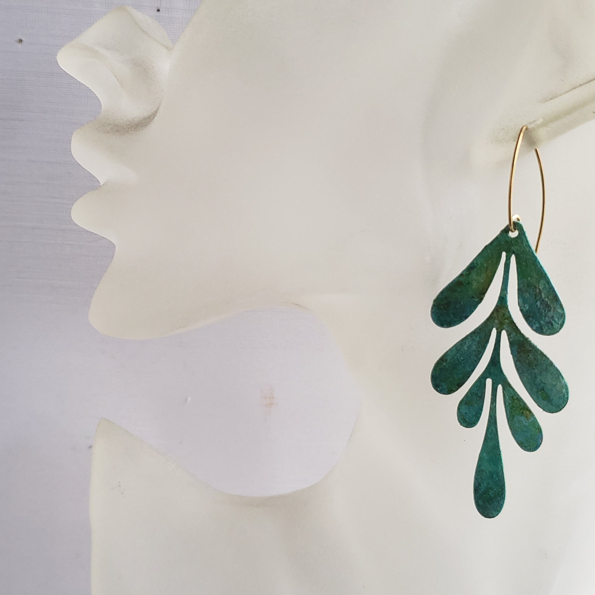 Verdigris Patina Willow Leaf Earrings