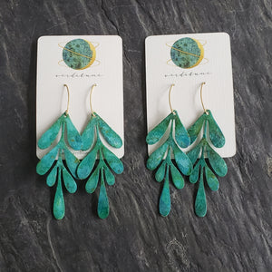 Verdigris Patina Willow Leaf Earrings