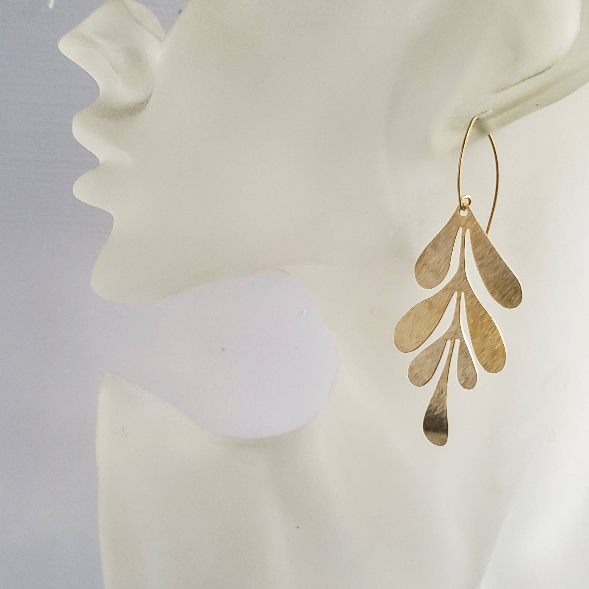 Gold Brass Willow Leaf Earrings