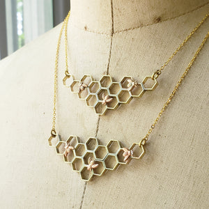 Copper Honeycomb Necklace with Honeybee