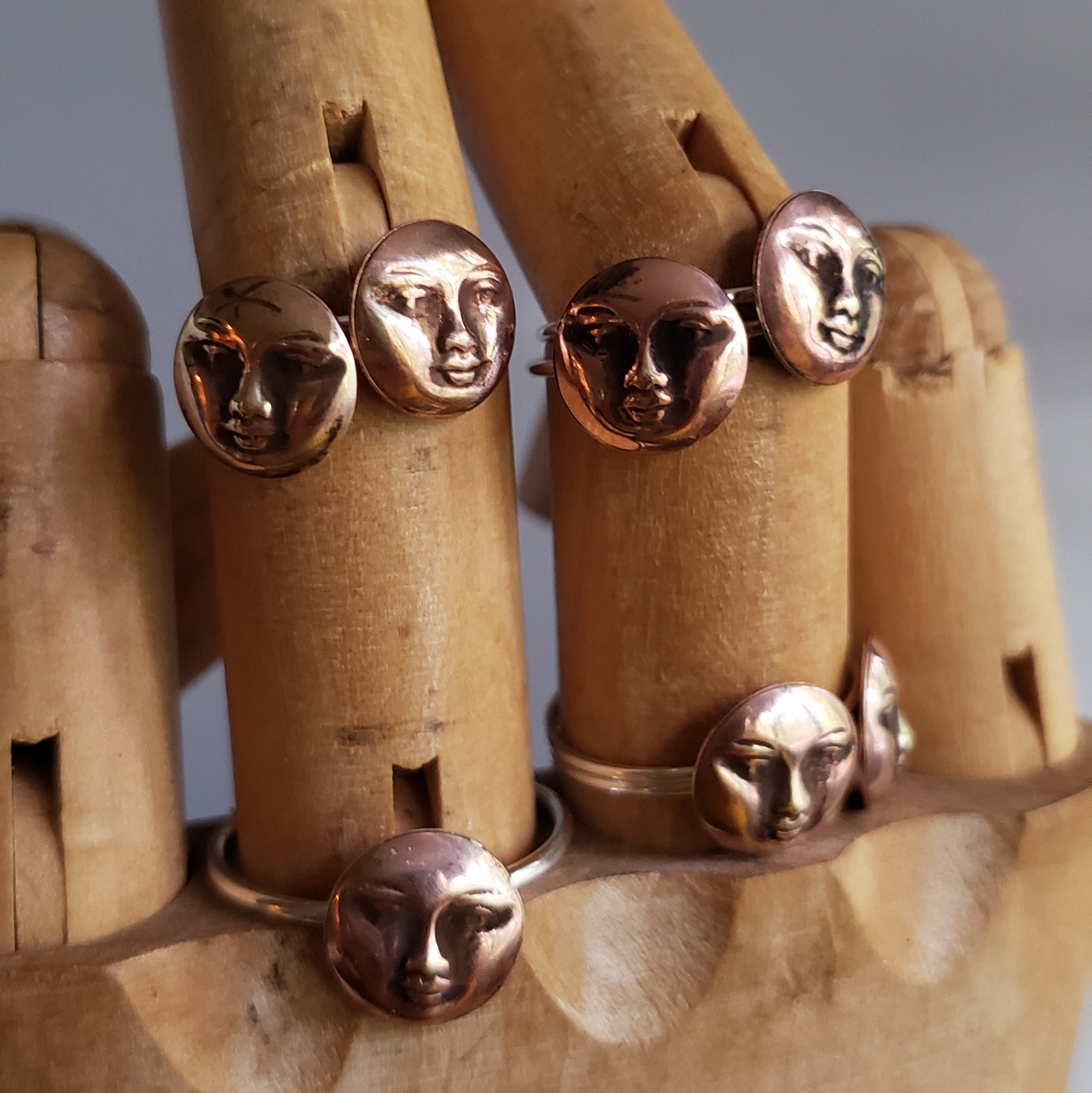 Moon Face Copper & Sterling Silver Ring