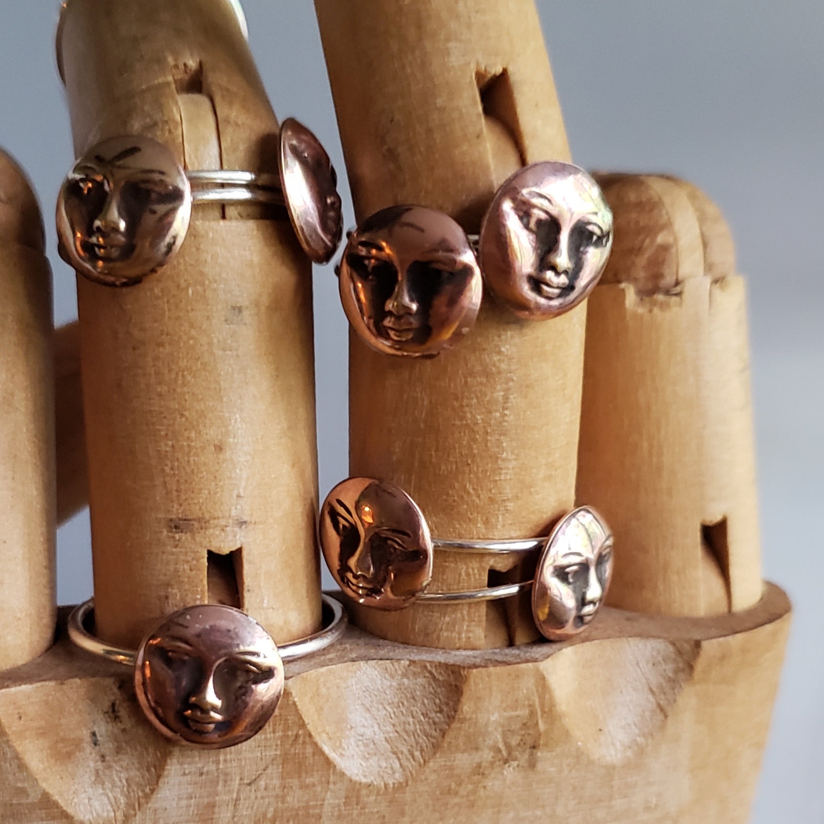 Moon Face Copper & Sterling Silver Ring