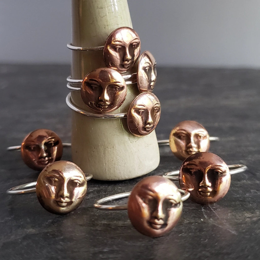 Moon Face Copper & Sterling Silver Ring