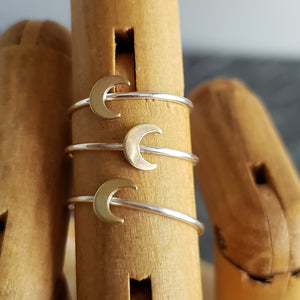 Tiny Crescent Moon Copper & Sterling Silver Ring