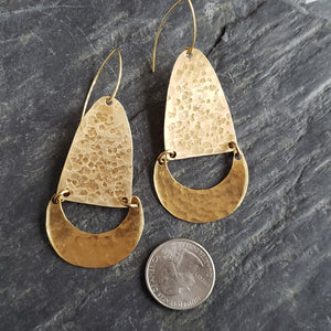 Bold Boho Hammered Brass Crescent Earrings