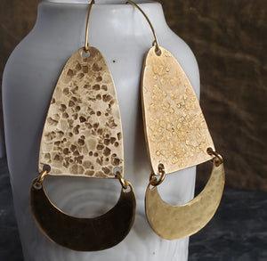 Bold Boho Hammered Brass Crescent Earrings