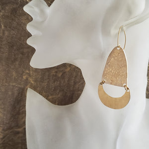 Bold Boho Hammered Brass Crescent Earrings