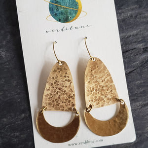 Bold Boho Hammered Brass Crescent Earrings