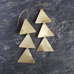 Triangle Stack Brushed Brass Earrings