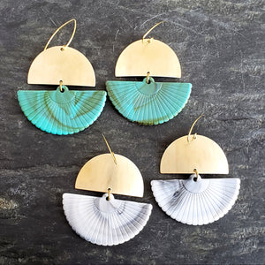 Lucite Fans Boho Brass Swing Earrings