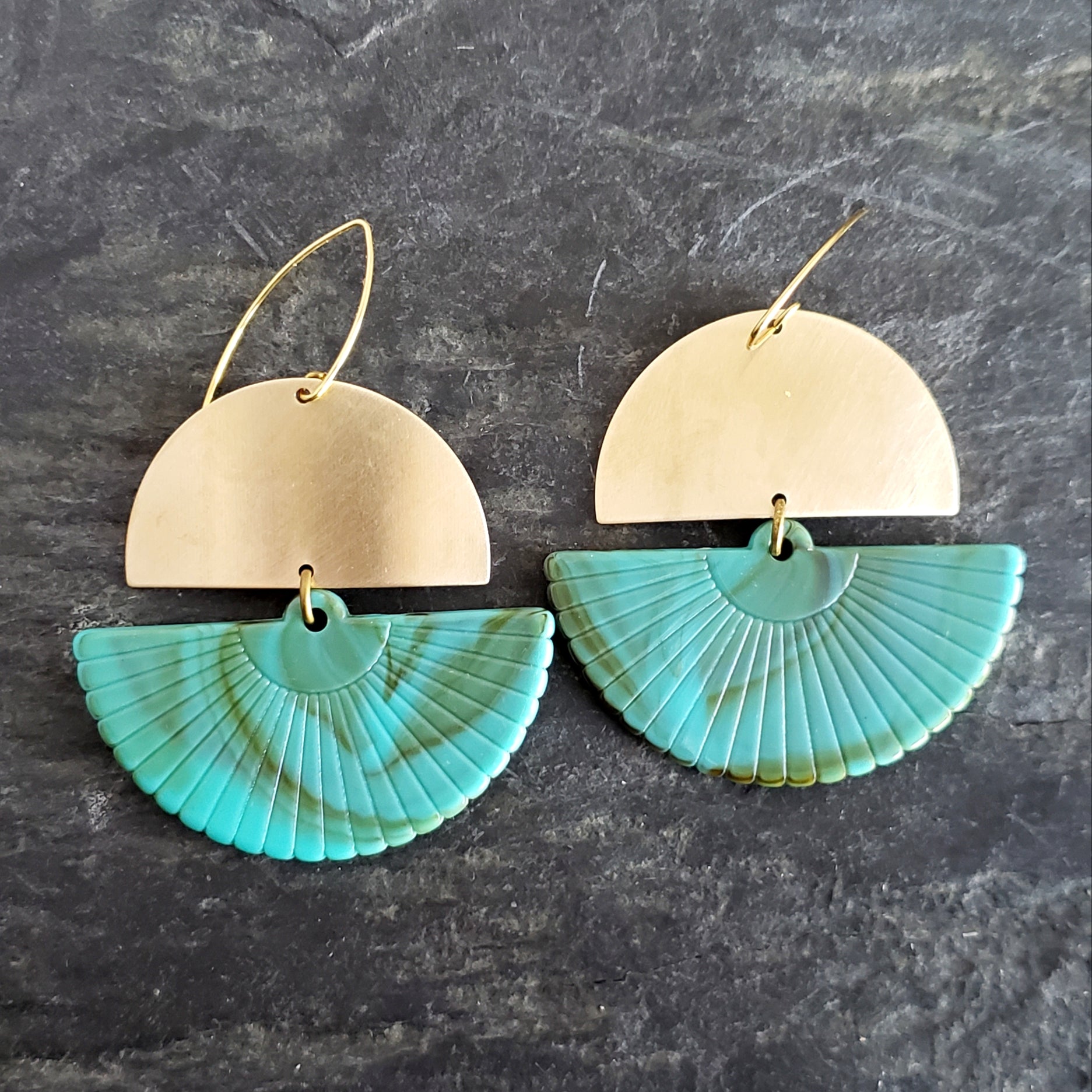 Lucite Fans Boho Brass Swing Earrings