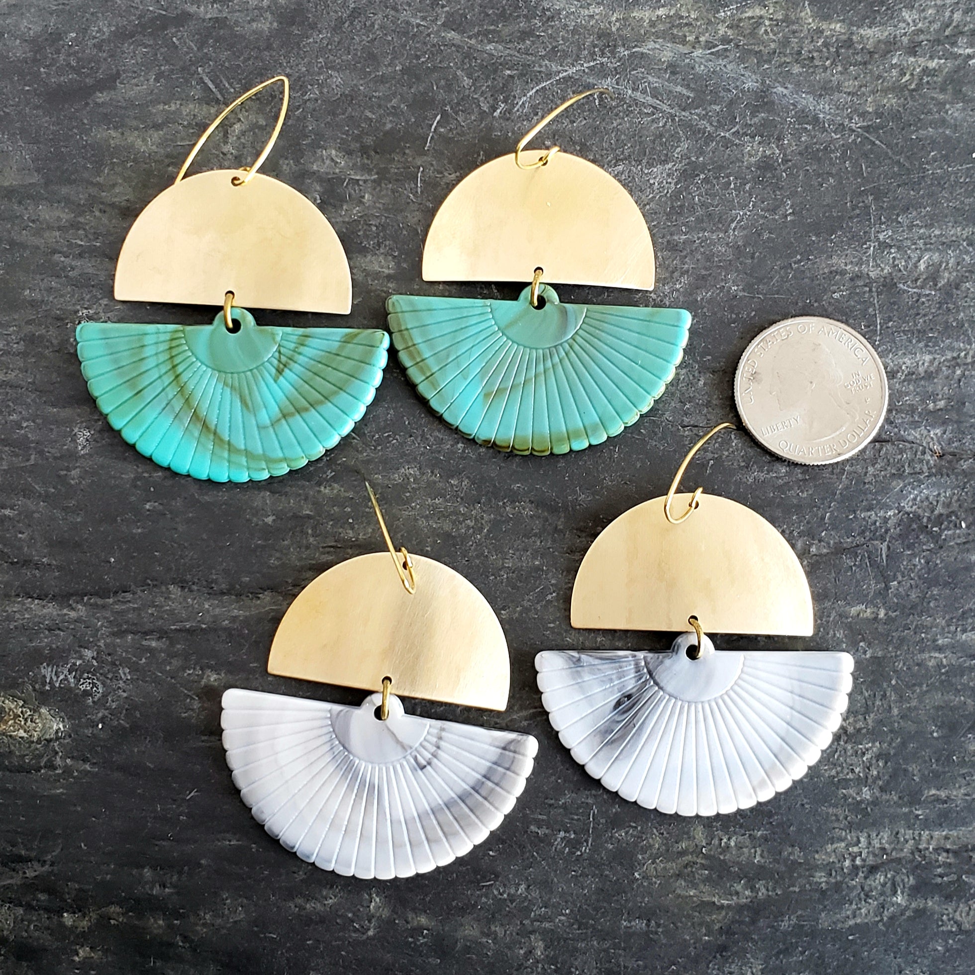 Lucite Fans Boho Brass Swing Earrings