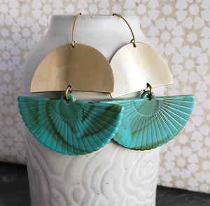 Lucite Fans Boho Brass Swing Earrings