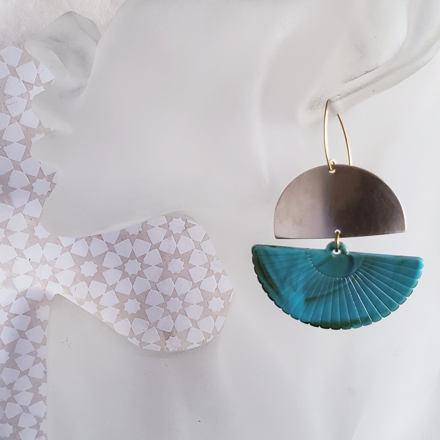 Lucite Fans Boho Brass Swing Earrings