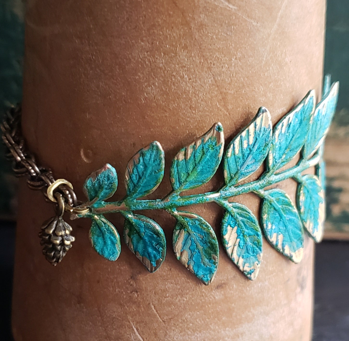 Verdigris Patina Leaf Bracelet