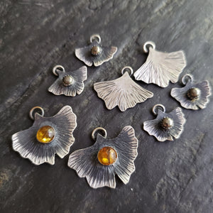 The Woodland Collection - Ombré Amber Ginkgo Leaf Pendants in Sterling Silver